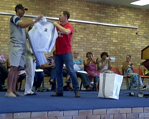 Meeting with parents and handing over Legacy tracksuits